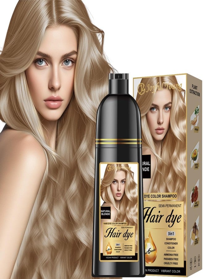 Joyful Young Natural Hair Dye Shampoo 3 IN 1, Hair Color for Gray Hair Coverage, Hair Coloring Shampoo for Women, Color Shampoo Beard Dye for Men, Vegan Ammonia Free Hair Shampoo (NATURAL BLONDE) - Image 1